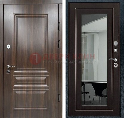 Железная коричневая дверь с МДФ Венге c зеркалом ДЗ-124 в Севастополе
