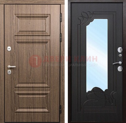 Входная коричневая дверь с зеркалом МДФ Венге ДЗ-127 в Севастополе
