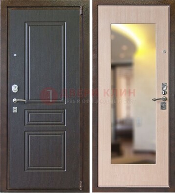 Коричневая стальная дверь с зеркалом МДФ внутри ДЗ-27 в Севастополе