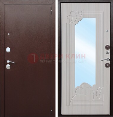 Коричневая металлическая дверь с зеркалом МДФ внутри ДЗ-33 в Севастополе