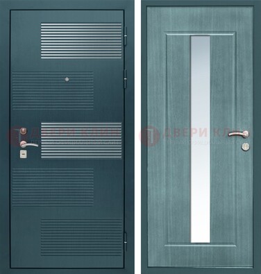 Входная дверь с зеркальной вставкой внутри с голубым МДФ с зеркалом ДЗ-71 в Севастополе
