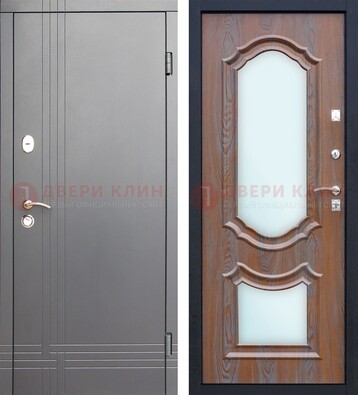 Серая входная дверь со светлой МДФ и зеркалами внутри ДЗ-77 в Севастополе