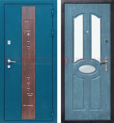 Голубая металлическая дверь МДФ с тремя зеркальными вставками ДЗ-78 в Севастополе