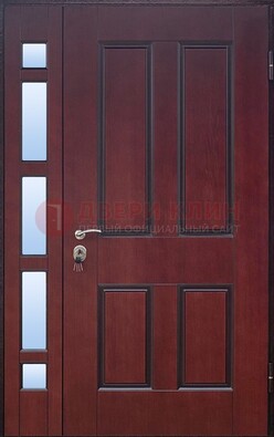 Красная входная полуторная дверь со стеклом ПЛ-10 в Севастополе