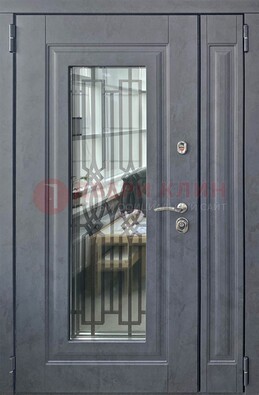 Серая стальная дверь Винорит со стеклом и ковкой ПЛ-29 в Севастополе