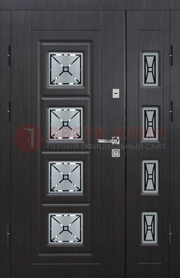 Чёрная двухстворчатая железная дверь с МДФ и витражом ВЖ-35 в Севастополе